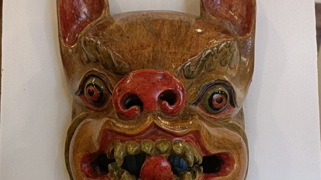 Animal Head Mask. From Monpa, Arunachal Pradesh, 20th Century. Presently kept at the National Museum, Delhi, India…